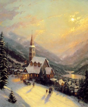 Moonlit Village TK Christmas Oil Paintings